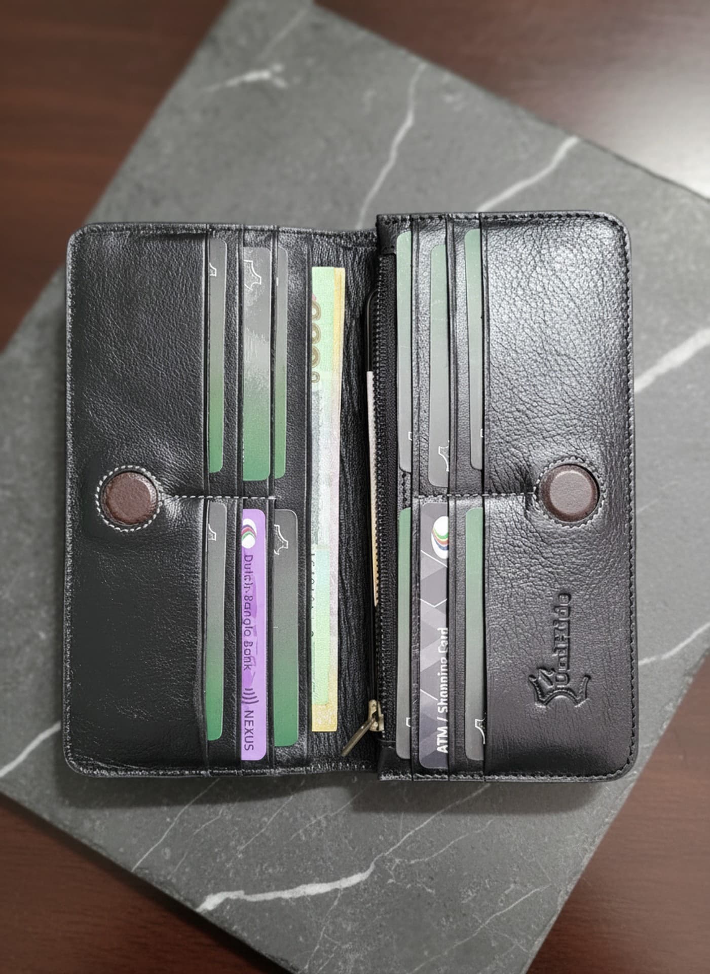 Genuine Leather Long Wallet - Magnet