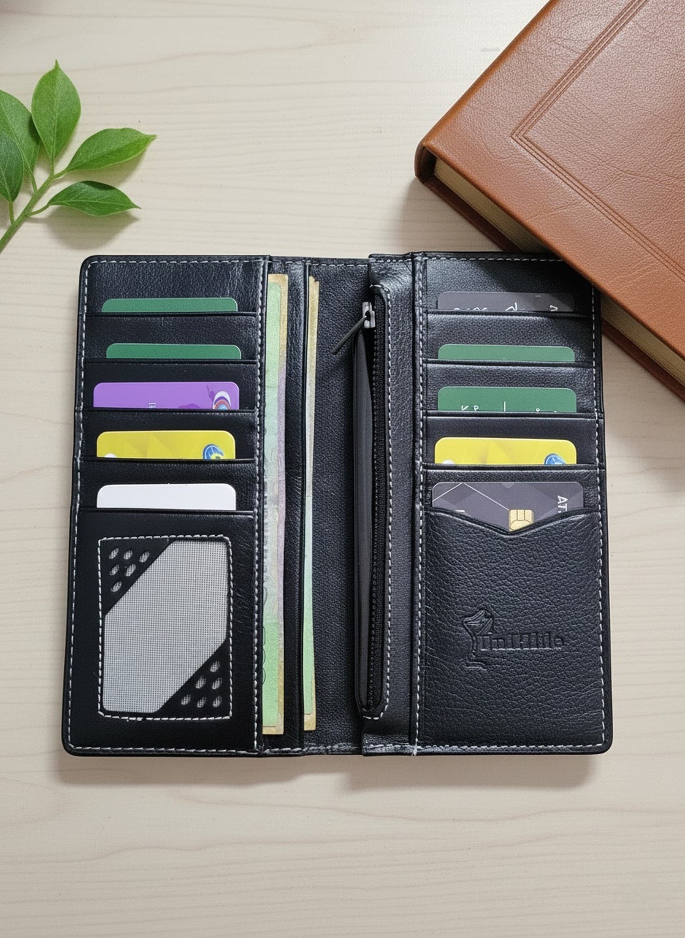 Genuine Leather Long Wallet - Vertical