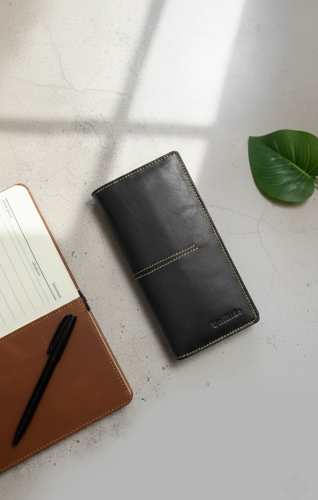 Genuine Leather Long Wallet - Double